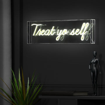 Treat Yo Self 20" Contemporary Glam Acrylic Box USB Operated LED Neon Light - JONATHAN Y